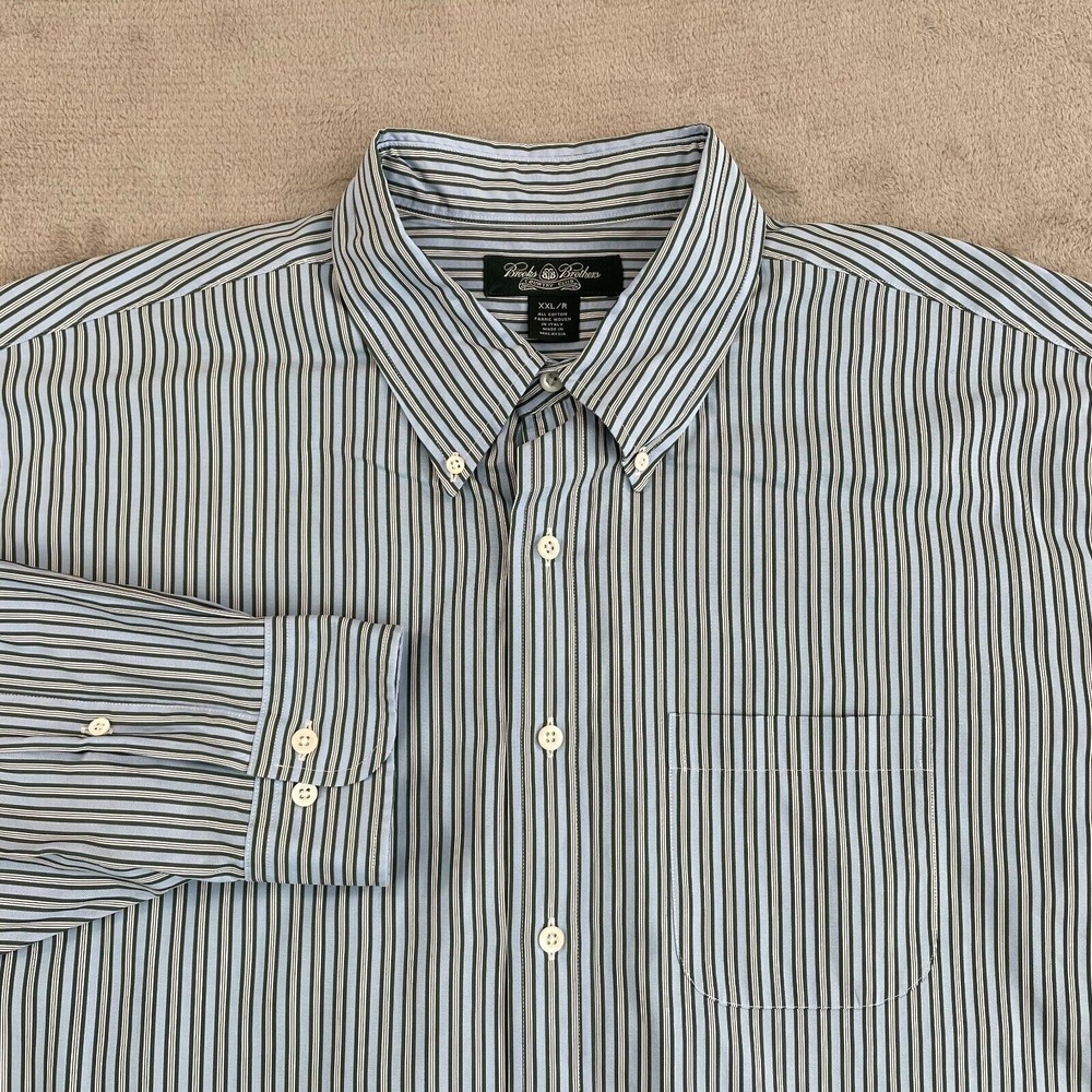 Vintage Brooks Brothers Country Club Shirt Men 2XL Blue Striped Egyptian Cotton